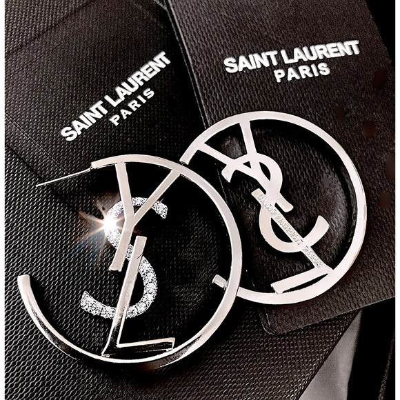 Authentic YSL Saint Laurent Monogram-Hoop Logo Earring Set - Picture 13 of 17